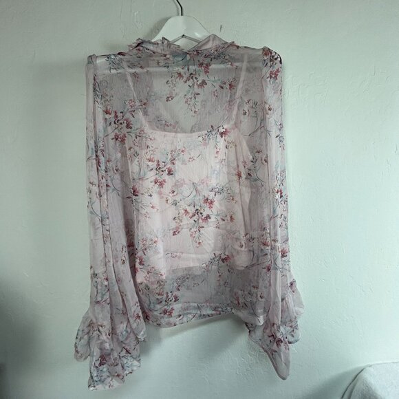 Sundance Womens Floral Muse Top Ruffle Long Sleeve Blouse Large Pink Multi NWOT - Picture 2 of 8